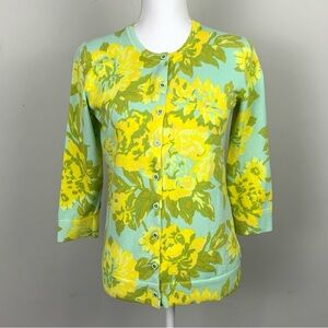 Isaac Mizrahi Women S Cardigan 100% Cotton Yellow Floral 3/4 Sleeve Spring